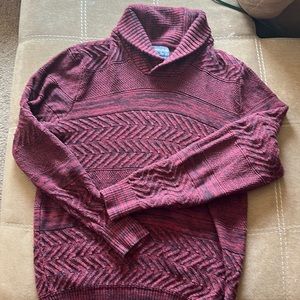 Extra-large American rag jacquard shawl collar Sweater dark scarlet